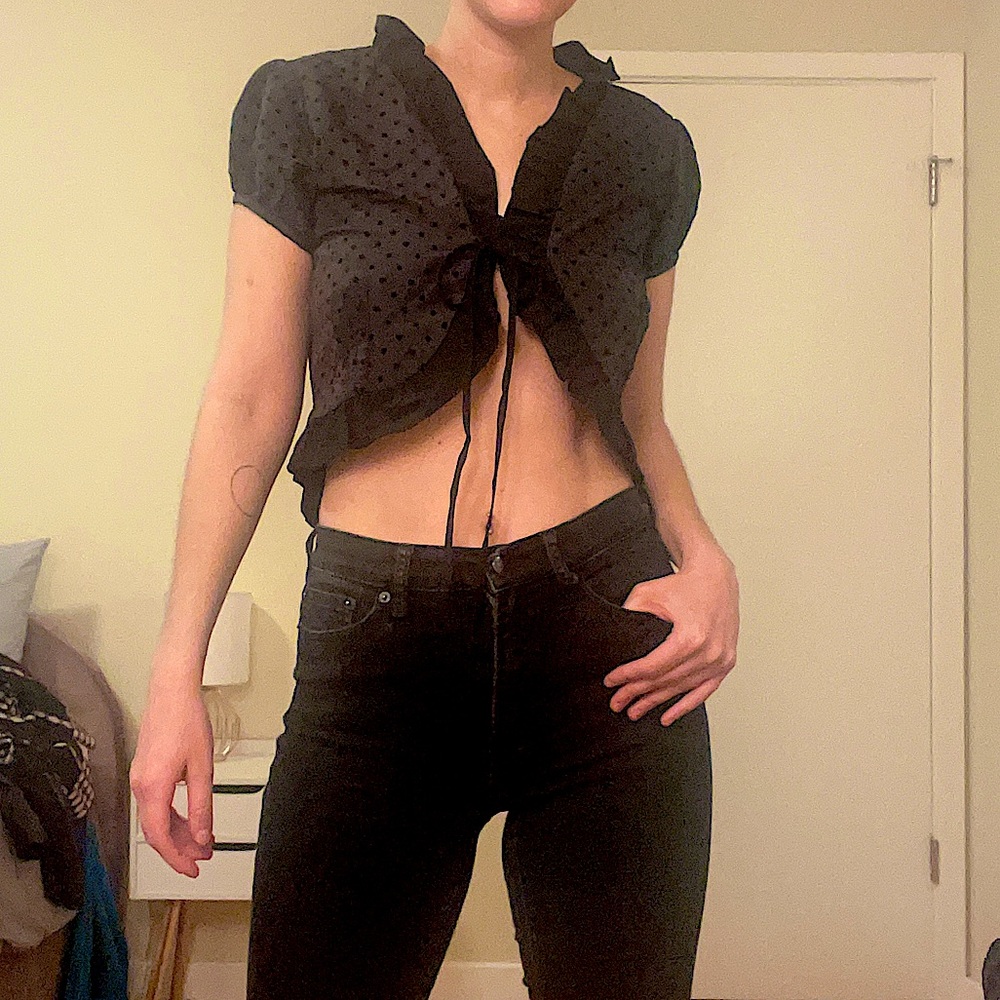 JAZMIN CHEBAR Black Polka Dot Sexy Crop Blouse
